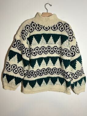 Rey Wear Mock Neck Heavy 100% Wool Ecuador Abstract Print Pullover Sweater M